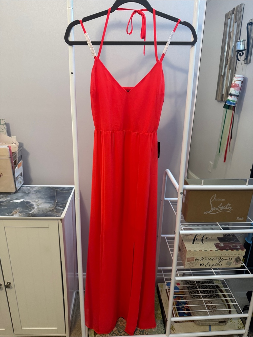Express Coral Pink Halter Maxi Dress NWT Double Front Slit XXS